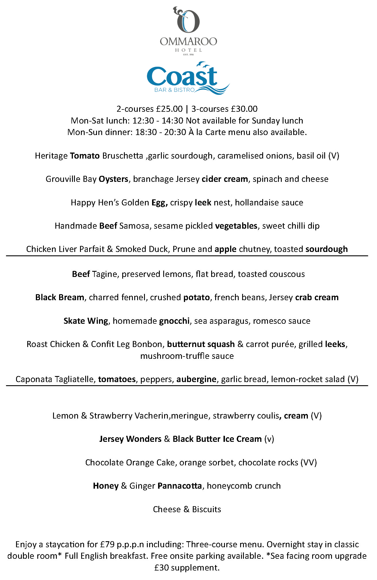 Coast Bar & Bistro at Ommaroo Hotel Delicious Dine Out Festival - Two or Three Course Set Menu