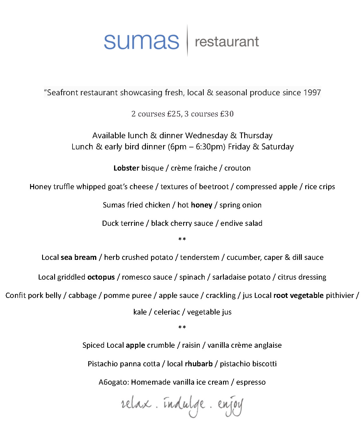 Sumas Delicious Dine Out Festival - Two or Three Course Set Menu