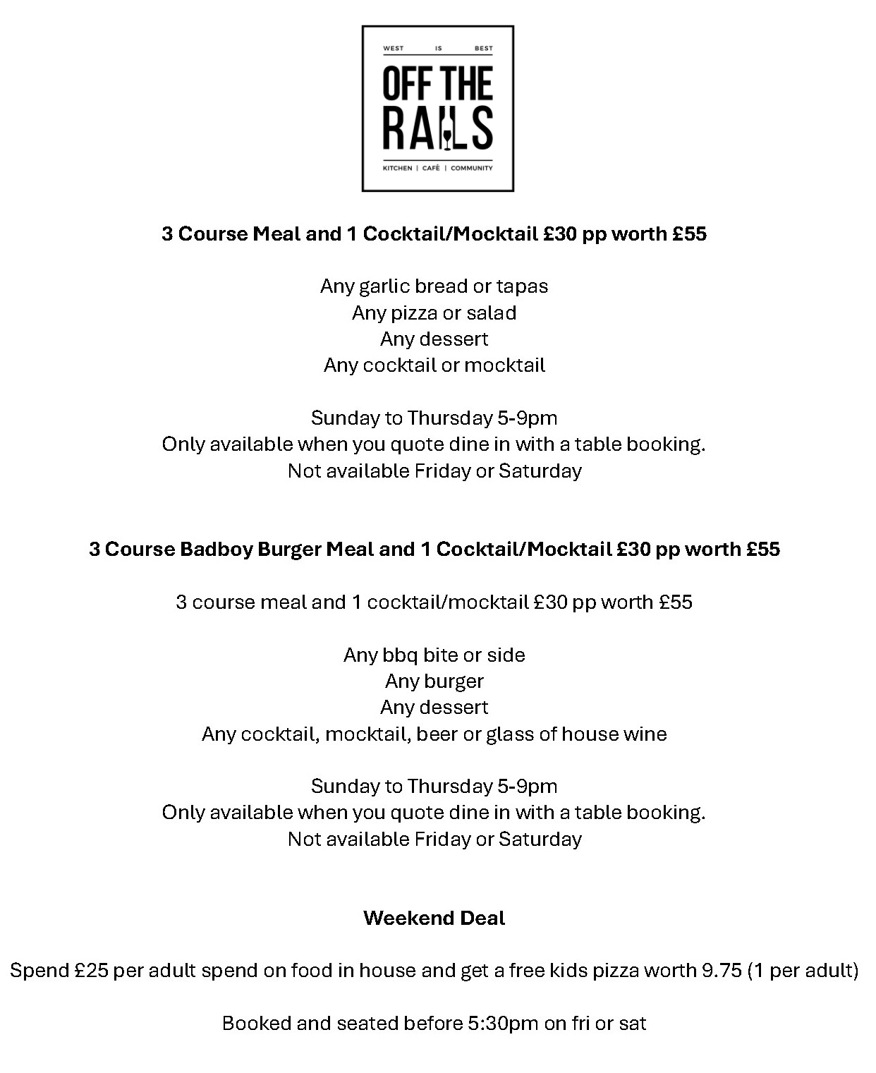 Off The Rails Delicious Dine Out Festival - Pick Your Offer